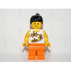 twn062 Yellow Flowers - Black Ponytail Hair, Orange Legs